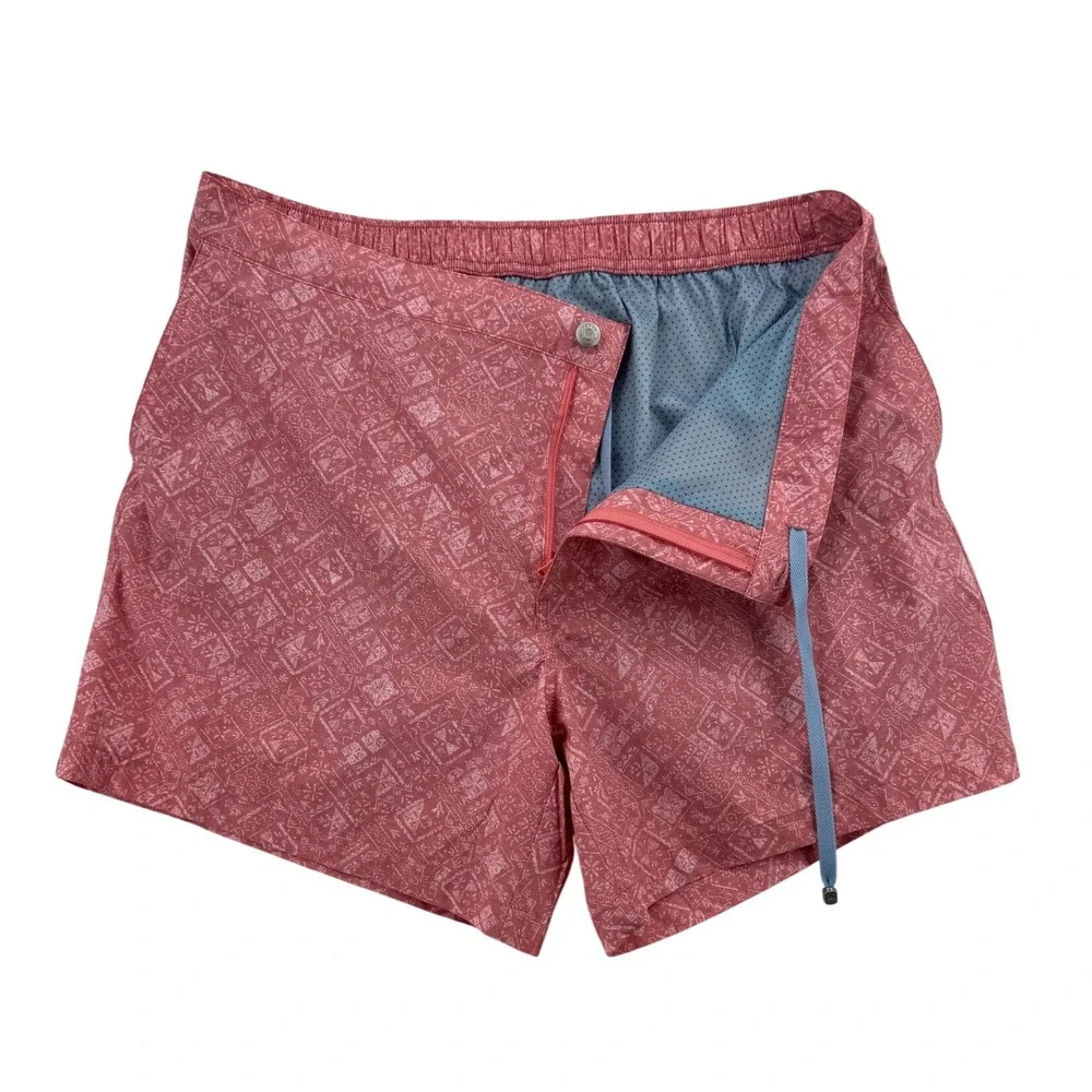 Peter Millar Swim Trunks Mens XL Pink New MS25XP01 Crown Crafted Geometric Tile